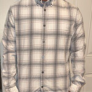 Express Men's Plaid Button-Down Shirt - White and Gray